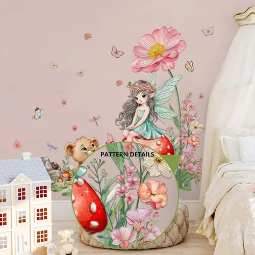 Miniatura 5 de 2 hojas de calcomanías de pared de hadas para dormitorio de niñas, murales de pared de flores, vinilo para despegar y pegar, calcomanías de pared