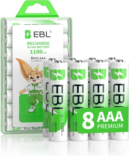 EBL Baterías recargables AAA, 8 unidades, Ni-MH 1100mAh 1.2V Triple A baterías para controles remotos dispositivos electrónicos domésticos