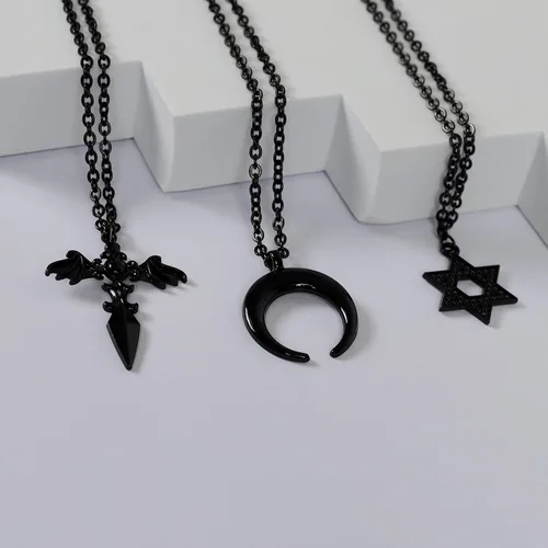Miniatura 5 de Collar de estrella negra, collar gótico de luna Y2K, collar de corazón negro, collar de Halloween, collar de cadena de cable de acero inoxidable