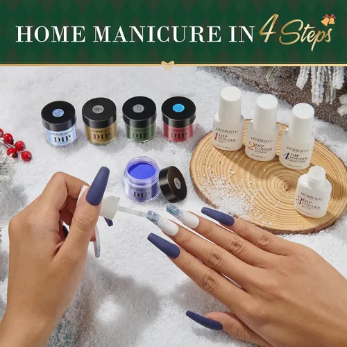 Miniatura 8 de AzureBeauty Kit de iniciación de polvo de inmersión para uñas, color azul, rojo, verde, purpurina, 31 piezas, 20 colores, polvo de inmersión