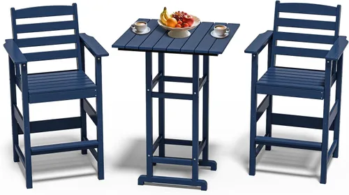 Miniatura 19 de nevilywood Adirondack - Juego de 5 sillas altas de bar, juego de 4 sillas de bar Adirondack con mesa, muebles de patio de polietileno de alta Teca