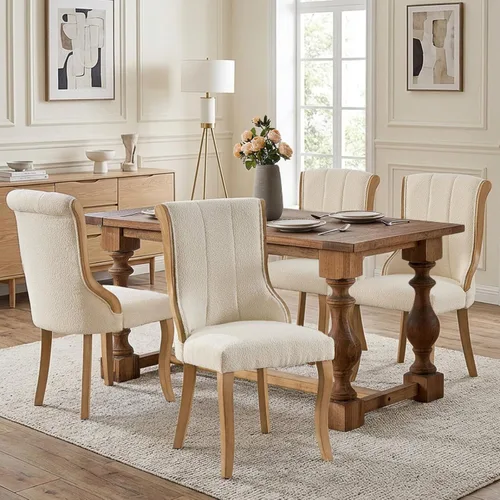 Miniatura 119 de SoarFlash Juego de 2 sillas de comedor de tela de lino, sillas de comedor tapizadas con ribete de cabeza de clavo y patas de madera de color claro