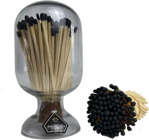 Miniatura 18 de Cerillas blancas incluidas (100 piezas), portacerillas de vidrio con encendedor, campana de vidrio para cerillas con encendedor, cerillas largas