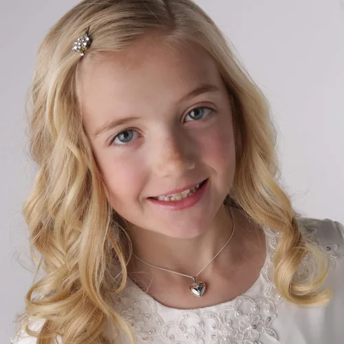 Miniatura 2 de Collar con camafeo de corazón con cruz de plata esterlina para primera comunión para niños