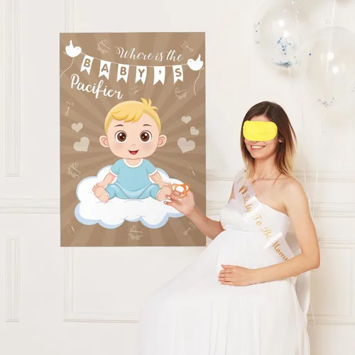 Miniatura 5 de Hxezoc Pin de juego para baby shower, con 72 calcomanías para chupete, póster grande de juegos de fiesta de bebé para niños, baby shower