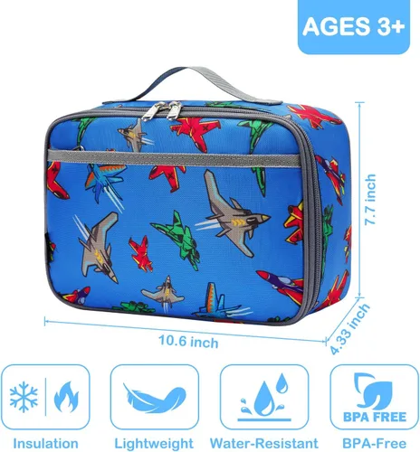 Miniatura 2 de FlowFly Lonchera para niños, bolsa suave aislada, mini hielera para el regreso a clases, kit de bolsa térmica para comidas, para niñas, niños, Avión