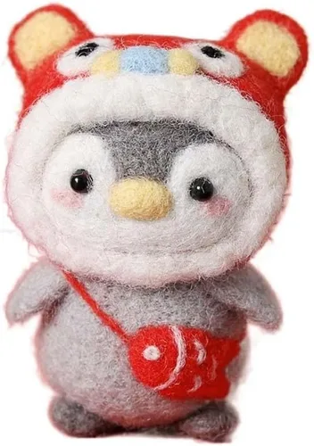 Miniatura 12 de Kit de fieltro de aguja de lana de pingüino para principiantes, kit de fieltro con almohadilla de fieltro de aguja, agujas de fieltro, lana