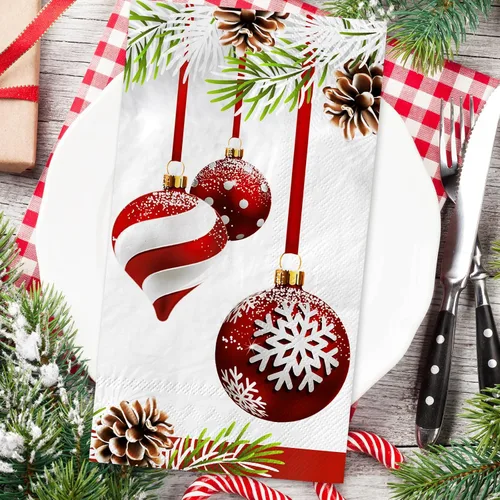 Miniatura 3 de AnyDesign Paquete de 100 servilletas de Navidad para invitados, bola colgante de Navidad, patrón de cono de pino, servilletas de papel desechables