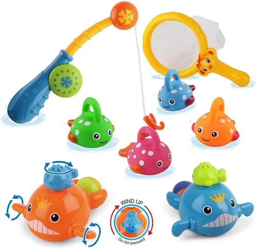 Dwi Dowellin Juguetes de baño, juegos de pesca, ballenas de natación, juguete para la tina de baño, para niños pequeños, conjunto de peces para