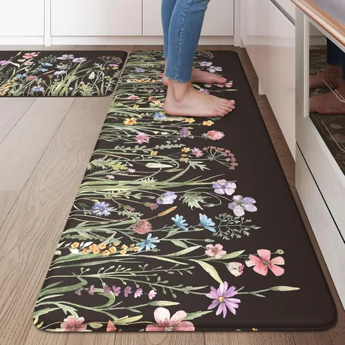 Miniatura 12 de KIMODE Tapete antifatiga para suelo de cocina, semicírculo de 18 x 28 pulgadas, de espuma viscoelástica, acolchado, antideslizante, tapetes cómodos