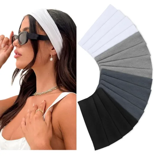 Huachi Diademas antideslizantes para mujer, paquete de 16 bandas elásticas deportivas para el cabello para mujer, diadema de tela de algodón suave