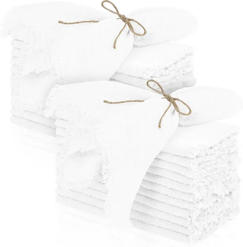 Miniatura 14 de TURSTIN 12 Piezas de Servilleta de Lino de Algodón Servilleta de Tela Hecha a Mano con Flecos 17 x 17 Pulgadas Servilletas Suave para Cenas Bodas
