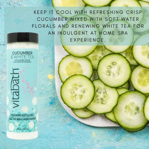 Miniatura 4 de Vitabath Sales de baño espumosas de pepino y té blanco, aromaterapia relajante para el cuidado de la piel, para el cuidado de la piel, calmante