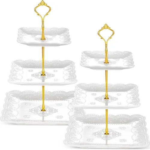 Miniatura 7 de Tatuo 2 soportes de porcelana de 3 niveles para cupcakes, torre para tartas, pastelería para servir postres, soporte escalonado de cerámica blanca