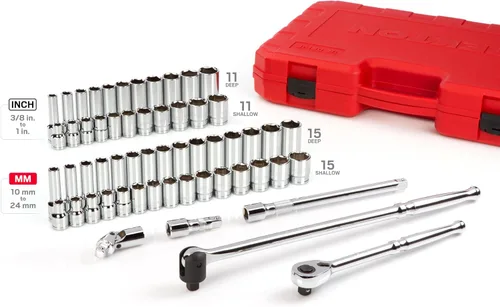 Miniatura 3 de TEKTON Juego de llaves de vaso y trinquete de 6 puntos poco profundos y profundos de 1/2 pulgada con estuche, 57 piezas
