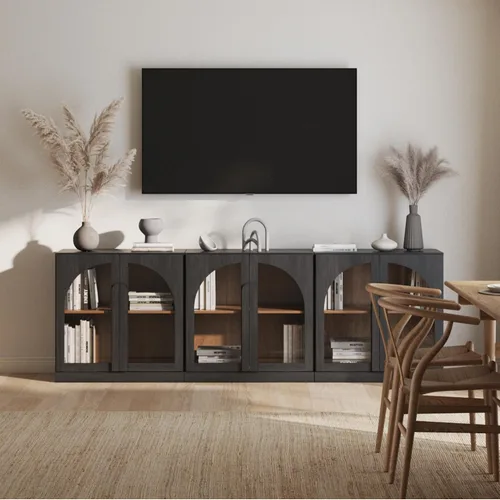 Miniatura 46 de BELLEZE Aparador Modular Acanalado Buffet con Almacenamiento, Mesa Consola Moderna de Mediados de Siglo con Puertas Arqueadas Simétricas, Elegante