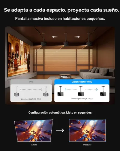 Miniatura 6 de Valerion VisionMaster Pro2 Proyector láser triple 4K, contraste 15000:1, zoom óptico 0.9-1.5x, 2X potencia multitarea, IMAX, HDR10+, GTV, juego sin