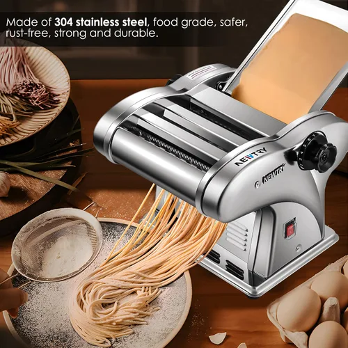 Miniatura 2 de NEWTRY Máquina eléctrica para hacer pasta, máquina para hacer pasta, cortador de rodillo de masa, grosor ajustable, acero inoxidable, 110 V