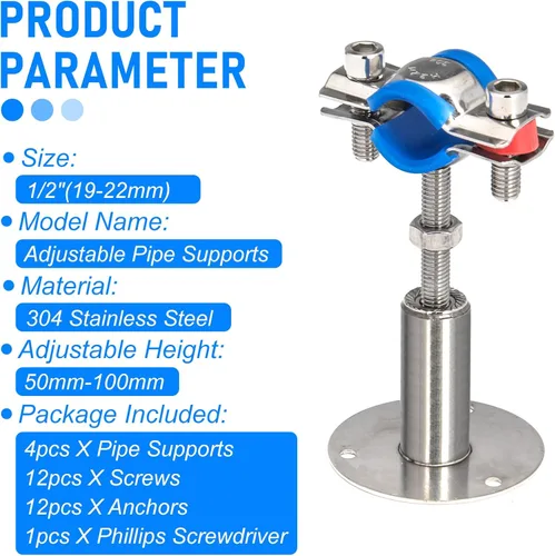 Miniatura 4 de 4 piezas de soportes de tubo para montaje en pared y techo, de acero inoxidable 304, adecuados para tubos con diámetro exterior de 1/2" (19-22 mm)