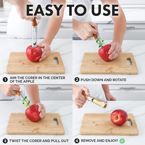 Miniatura 5 de Zulay Kitchen Herramienta Premium para Descorazonar Manzanas - Hojas Ultra Afiladas, de Acero Inoxidable, Serradas para Descorazonas Fáciles - Fácil