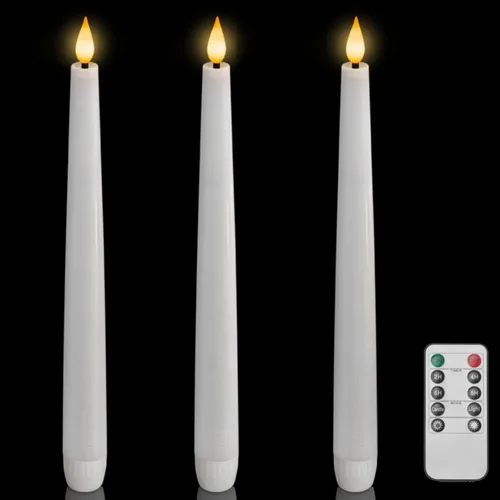 Homemory 3 velas cónicas cerosas sin llama con control remoto, candelabros LED sin llama, velas altas clásicas, velas cónicas parpadeantes que