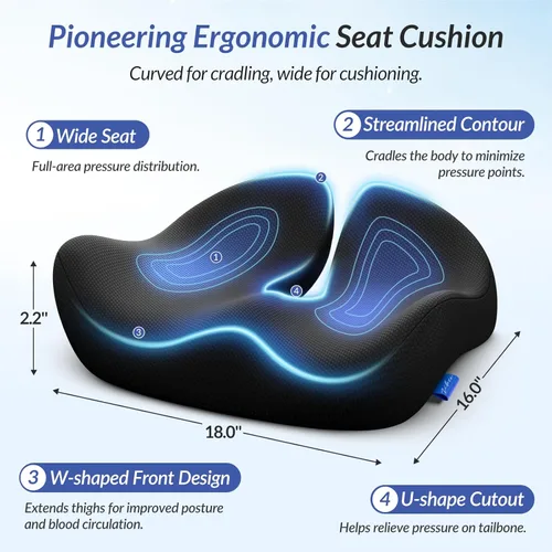 Miniatura 3 de ZIKEE Cojín de asiento pionero para aliviar la presión, cojín ergonómico para silla de oficina para ciática, espalda, hemorroides y alivio del dolor