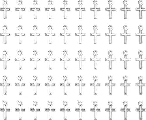 50 piezas de mini dije de cruz de metal para hacer joyas, encontrar collares, pulseras, aretes, llavero, idea de regalo de bricolaje, accesorios de