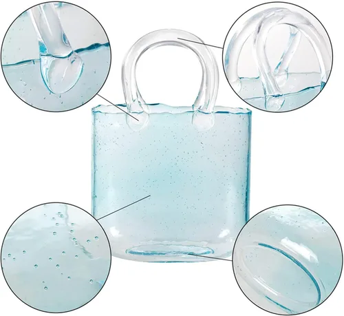 Miniatura 3 de Glass Bag Vase for Flowers, Glass Purse Vase Blowing by Hand Glass Flower Vase Purse Flower Vase, Glass Bag Vase for Decor,Style1-Blue