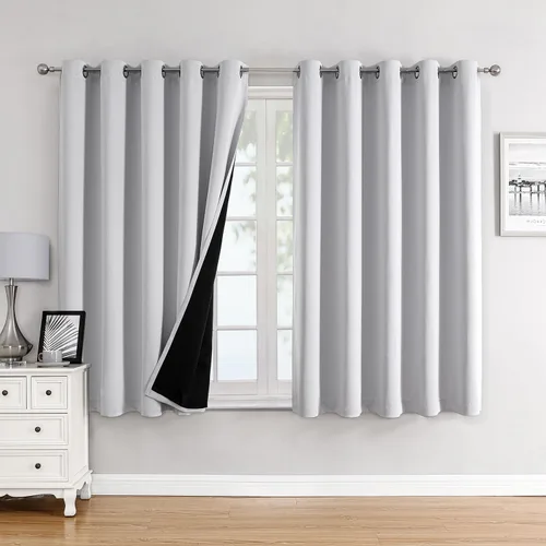 Miniatura 19 de ChrisDowa - Cortinas 100% opacas, para dormitorio, con forro negro, 2 capas gruesas, aislamiento térmico y ojales, 63 pulgadas de largo, juego de 2