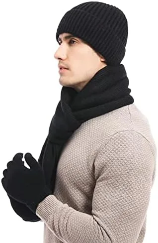 Miniatura 3 de Maleroads Conjunto de guantes y bufanda para hombre, gorro grueso con forro polar de invierno