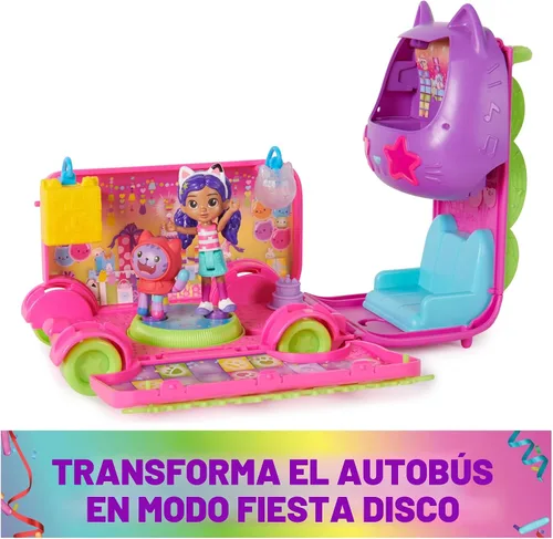 Miniatura 6 de DreamWorks Gabby's Casa de Muñecas Autobús de Fiesta de Celebración, Juego Transformable con Figuras de Juguetes Gabby y DJ Catnip y Accesorios