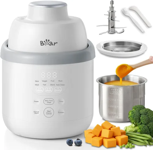 Bear NutriEase AllStage - Vaporizador y licuadora de acero inoxidable para bebés, procesador de alimentos para bebés Truly OneStep, molinillo de