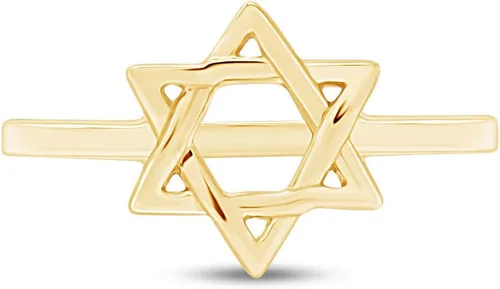 Miniatura 2 de THE JEWEL ZONE Anillo con símbolo de estrella de David de magen hebreo de oro de 14 quilates sobre plata de ley, Plata de ley, oro, plata