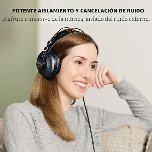 Miniatura 2 de JOYO Auriculares de estudio para grabación, cancelación de ruido sobre la oreja, para guitarra, teléfono celular, mezclador, amplificador, podcast