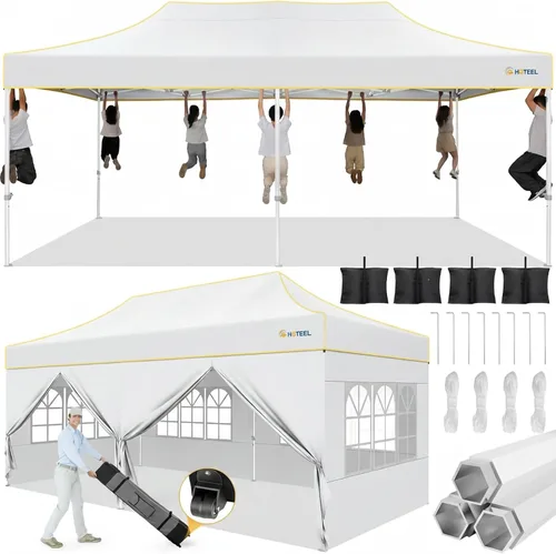 Miniatura 26 de Hoteel 10x15 Pop Up Canopy Tent Heavy Duty with 4 Sidewalls, Waterproof Party Tent, Easy Set-up Commercial Instant Tents with Roller Bag & Sandbags