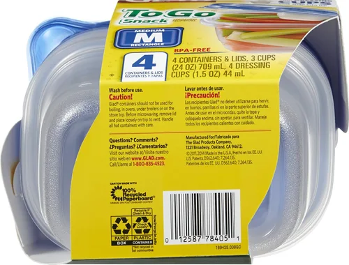 Miniatura 3 de Recipientes de almacenamiento de alimentos GladWare To Go, rectángulo mediano con capacidad para 24 onzas de alimentos, juego de 4