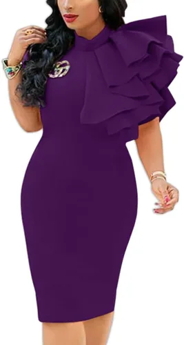 XXTAXN - Vestido de cóctel entallado, formal, sin mangas y con volados para mujer, vestido de tubo por debajo de la rodilla