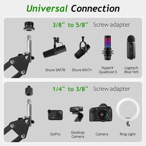 Miniatura 8 de Brazo de Micrófono de Pluma, Soporte de Micrófono Aéreo Ajustable con Altura con Elevador de Extensión para Shure SM7B Blue Yeti HyperX QuadCast S