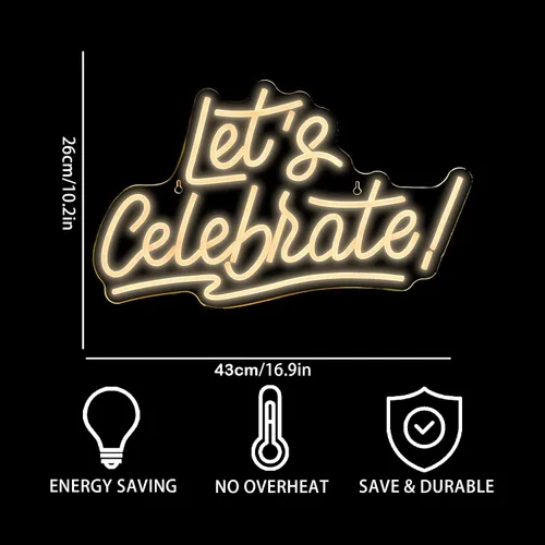 Miniatura 3 de Ineonlife señal de neón "Celebremos" con luces LED de letras en blanco cálido para decoración de pared del dormitorio, palabras alimentadas por USB
