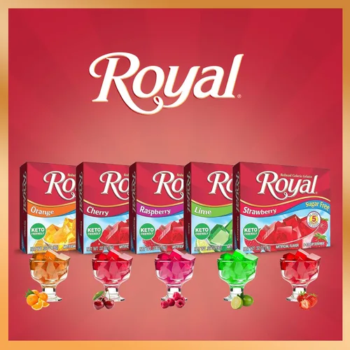 Miniatura 9 de Royal Gelatina sin azúcar, paquete variado de 12-3 cajas cada una, fresa, lima, naranja y cereza, para hacer postres de gelatina bajos