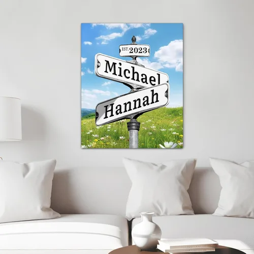 Miniatura 8 de WNNNS Póster de letrero de calle vintage con nombre personalizado para parejas, novia, novio, impresiones en lienzo personalizadas para enamorados