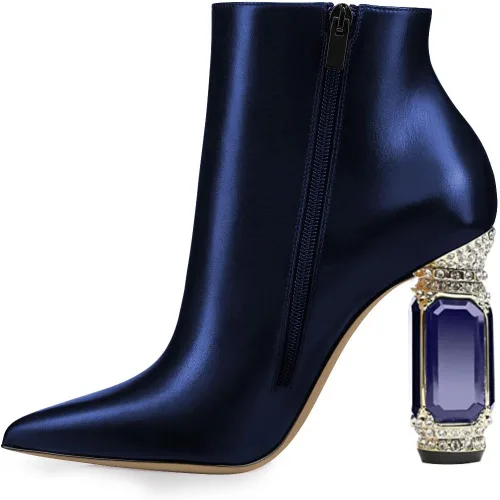 Miniatura 7 de FSJ Botas de tacón alto con punta puntiaguda para mujer, con tacón alto, con cremallera lateral brillante, estilo casual, para uso diario, zapatos