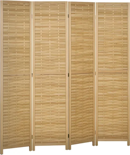 HOMCOM Divisor de habitación de 4 paneles, pantallas de privacidad plegables portátiles de bambú de 5.5 pies de alto, divisores de pared de