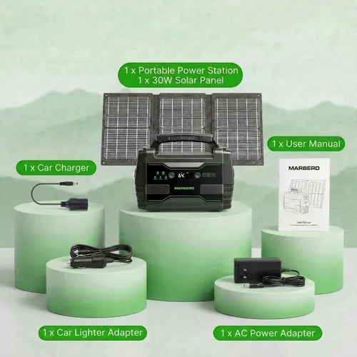 Miniatura 8 de MARBERO Generador solar de 155 Wh con panel solar de 30 W, estación de energía portátil con 2 salidas de CA de 100 W (pico de 150 W), QC3.0 USB