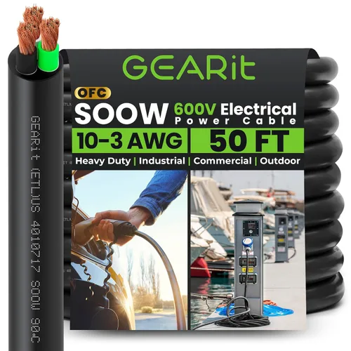 Miniatura 8 de GEARit Cable de alimentación portátil 6/3 6 AWG (100 pies - 3 conductores) SOOW 600V Cable eléctrico de calibre 6 para derivaciones de motor, luces