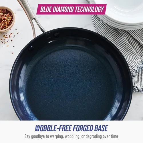 Miniatura 9 de Blue Diamond Cookware - Juego de ollas y sartenes de cerámica anodizada dura, antiadherente, 10 piezas, no tóxico, sin PFAS, apto para lavavajillas