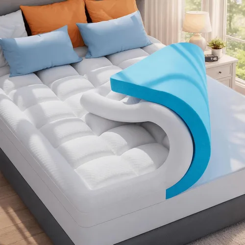 Miniatura 10 de ELEMUSE - Cubrecolchón de espuma viscoelástica de doble capa de 3 pulgadas para dormitorio universitario, artículos esenciales para la habitación