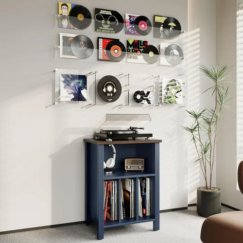 Miniatura 6 de LIDYUK Soporte para tocadiscos, mesa auxiliar de almacenamiento de discos de vinilo con estante de exhibición con capacidad para hasta 130 álbumes