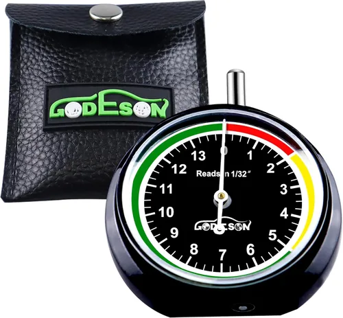 GODESON Medidor de Profundidad de Banda de Rodadura de Neumáticos, Calibre de Profundidad de Neumáticos Tipo Dial en 32avos, Codificado por Colores