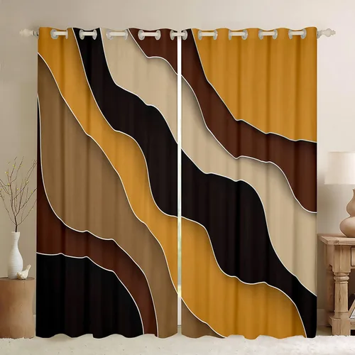 Miniatura 16 de Cortina de ventana de rayas rojas y negras, cortinas abstractas con ondas circulares, cortinas geométricas para tratamiento de ventanas para niños